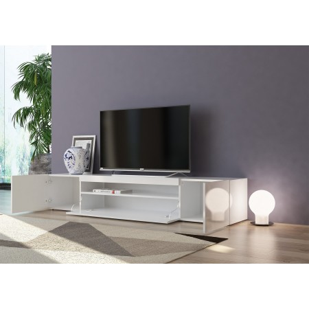 Mobile 200 Basso Bianco Moderno Porta TV Soggiorno con 2 Ante Ribalta