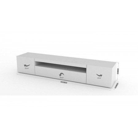 Mobile 200 Basso Bianco Moderno Porta TV Soggiorno con 2 Ante Ribalta