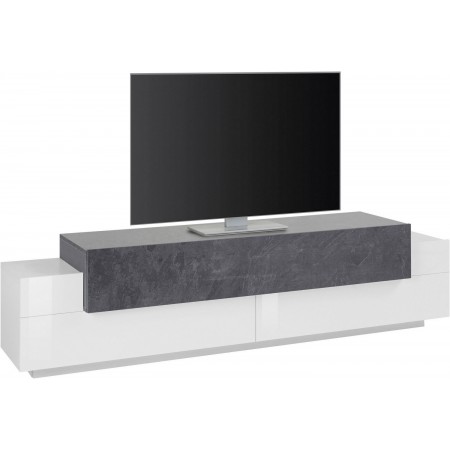 Mobile con Ante a Ribalta Bianco e Grigio Basso Porta TV Soggiorno Legno