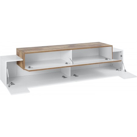Porta TV Bianco Acero Credenza con Ante a Ribalta 200 Basso Soggiorno
