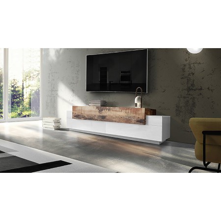 Porta TV Bianco Acero Credenza con Ante a Ribalta 200 Basso Soggiorno