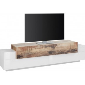 Porta TV Bianco Acero Credenza con Ante a Ribalta 200 Basso Soggiorno 2