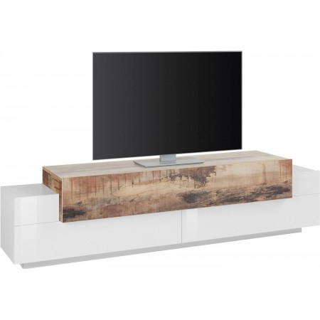 Porta TV Bianco Acero Credenza con Ante a Ribalta 200 Basso Soggiorno