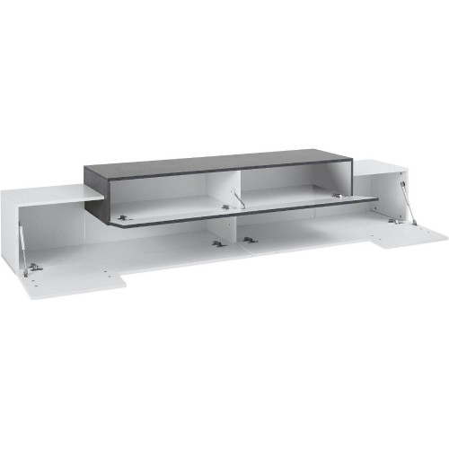 Mobile Bianco Grigio Basso con Ante a Ribalta 240 cm Porta TV Credenza