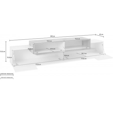 Mobile Bianco Grigio Basso con Ante a Ribalta 240 cm Porta TV Credenza