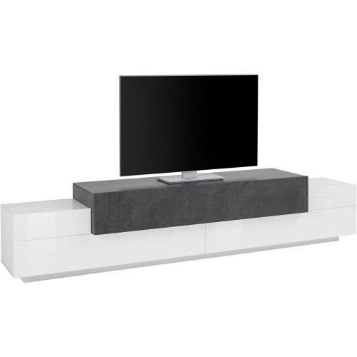Mobile Bianco Grigio Basso con Ante a Ribalta 240 cm Porta TV Credenza