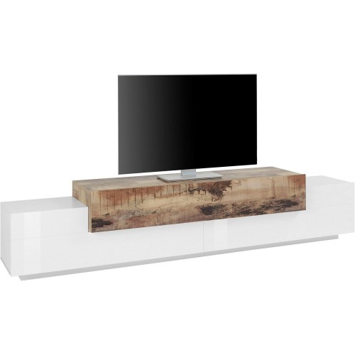 Mobile Porta TV Basso con Ante a Ribalta 240 Bianco Acero Credenza Salone