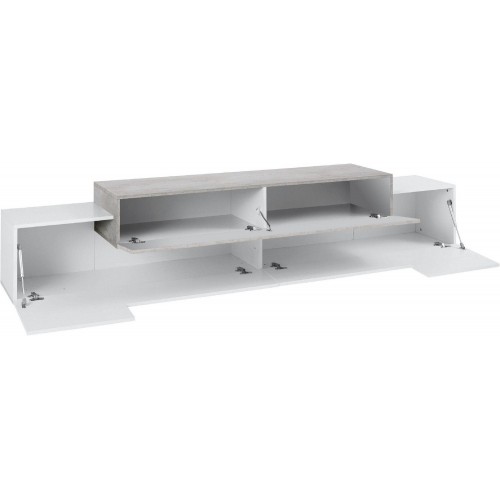 Mobile Porta TV Basso con Ante a Ribalta 240 Bianco Acero Credenza Salone