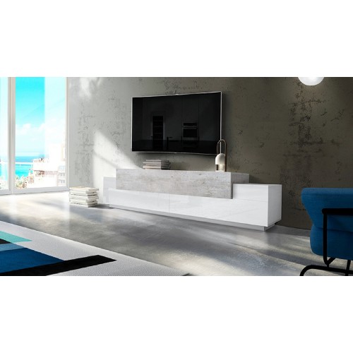 Mobile Porta TV Basso con Ante a Ribalta 240 Bianco Acero Credenza Salone