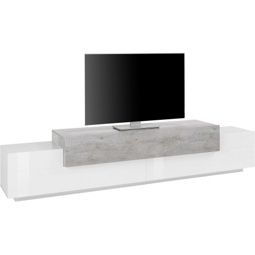 Mobile Porta TV Basso con Ante a Ribalta 240 Bianco Acero Credenza Salone