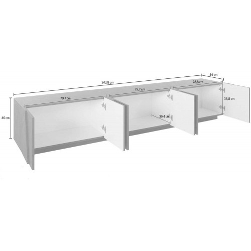 Mobile Moderno Cemento 240 Basso Porta TV Soggiorno Anta Battente Credenza
