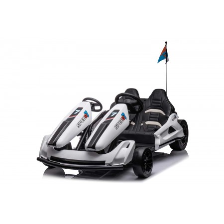 Go Kart Bianco Auto Elettrica Ruote Macchina per Bambino a Batteria 24 V