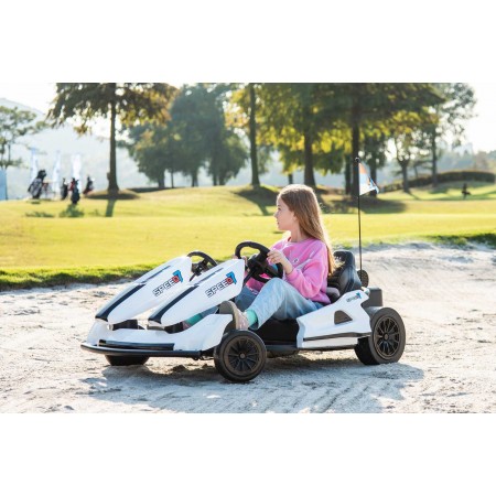 Go Kart Bianco Auto Elettrica Ruote Macchina per Bambino a Batteria 24 V