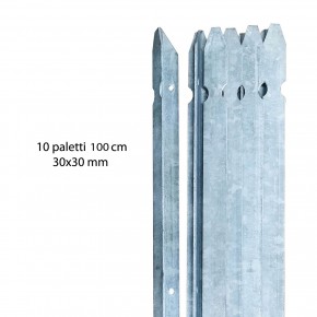 10 Paletti per Recinzione a T 100 cm 30x30 in Ferro Zincato Pali Metallo