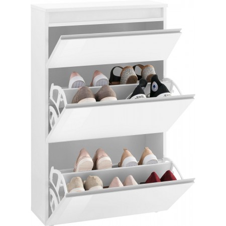 Scarpiera Bianco Lucido Salvaspazio 3 Ante Ribalta Mobile Scarpe Legno