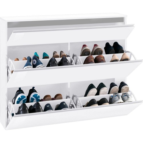 Scarpiera Bianco Lucido 3 Ante Ribalta Mobile Moderno Scarpe in Legno