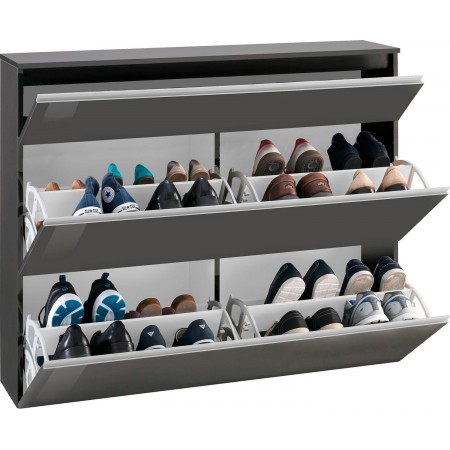 Scarpiera 3 Ante Ribalta Mobile Antracite Lucido Moderno Scarpe in Legno