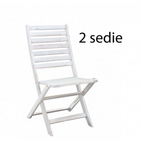 Set 2 Sedie da Giardino Bianco Pieghevoli in Legno Poltrona da Esterno