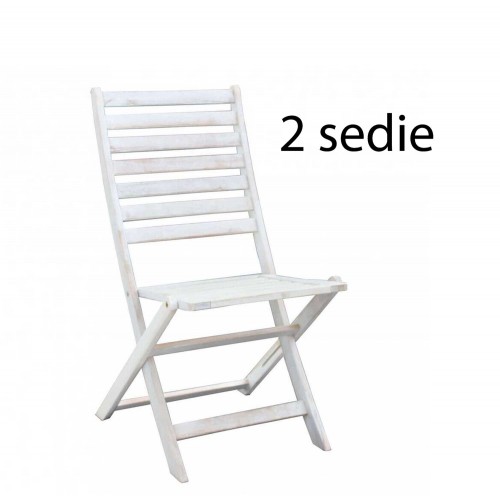 Set 2 Sedie da Giardino Bianco Pieghevoli in Legno Poltrona da Esterno