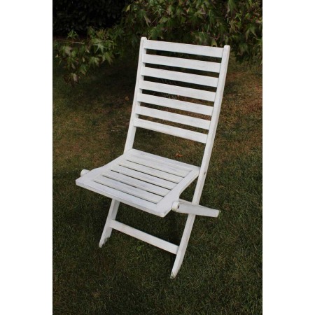Set 2 Sedie da Giardino Bianco Pieghevoli in Legno Poltrona da Esterno
