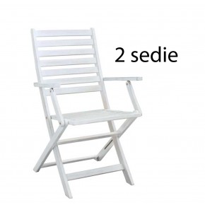 Set 2 Sedie da Giardino con Braccioli Bianco Pieghevoli in Legno Poltrona
