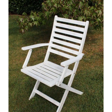 Set 2 Sedie da Giardino con Braccioli Bianco Pieghevoli in Legno Poltrona