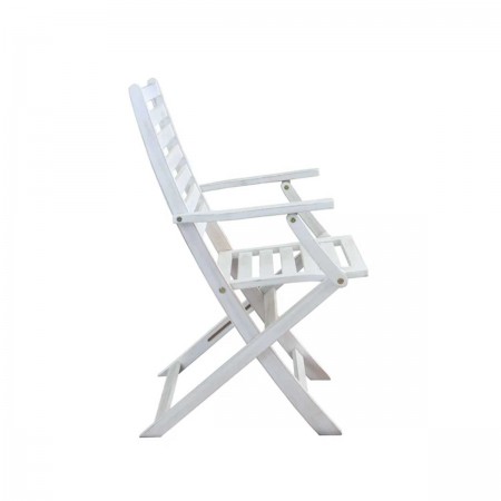 Set 2 Sedie da Giardino con Braccioli Bianco Pieghevoli in Legno Poltrona