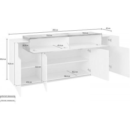 Moderna Madia Bianco e Acero Credenza con 4 Ante Mobile per Soggiorno
