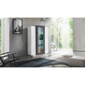 Vetrina Mobile da Ingresso con 3 Ante Design Moderno Bianco e Grigio