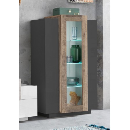 Vetrina con 3 Ante Mobile Moderno Antracite Oak Mobile da Ingresso Credenza
