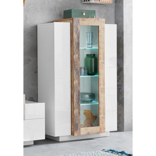Vetrina Bianco e Acero con 3 Ante Mobile Moderno Credenza da Ingresso