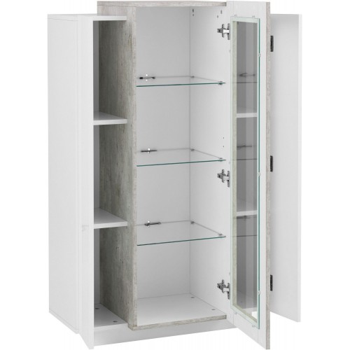 Credenza Vetrina con 3 Ante Mobile Moderno da Ingresso Bianco e Cemento