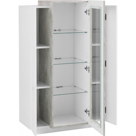 Credenza Vetrina con 3 Ante Mobile Moderno da Ingresso Bianco e Cemento