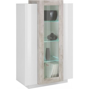 Credenza Vetrina con 3 Ante Mobile Moderno da Ingresso Bianco e Cemento 2