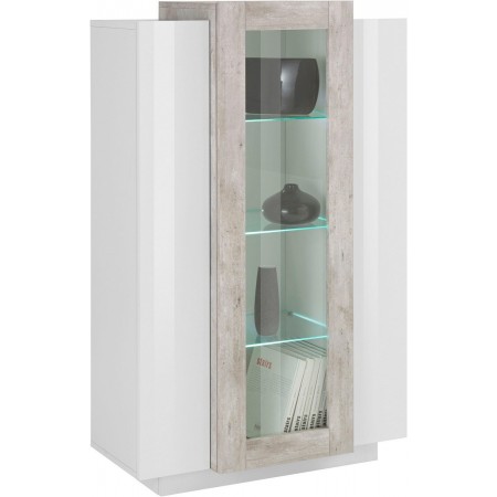 Credenza Vetrina con 3 Ante Mobile Moderno da Ingresso Bianco e Cemento