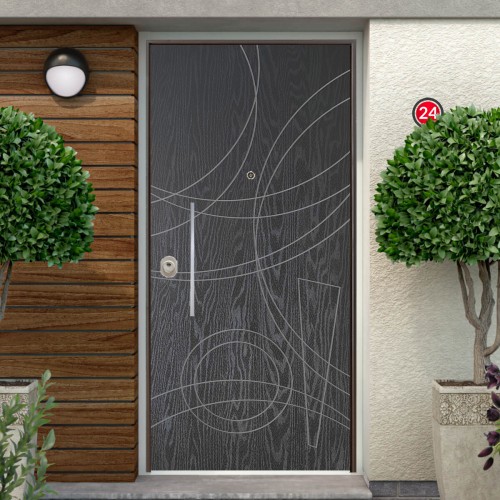 Porta Blindata per Esterno con Pannello Moderno Grigio Pantografato