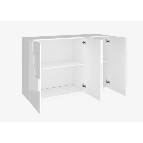 Mobile a 3 Ante Credenza Moderna per Soggiorno 120 cm Basso Bianco Lucido