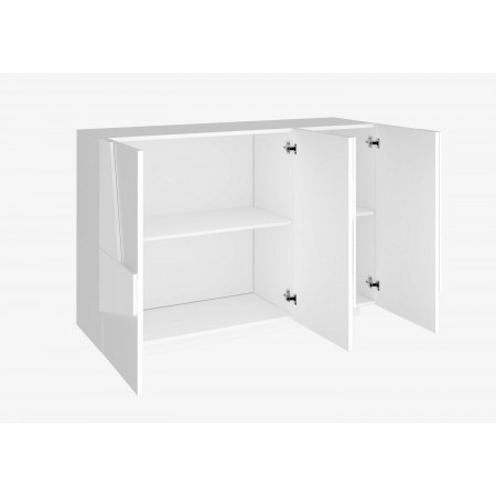 Mobile a 3 Ante Credenza Moderna per Soggiorno 120 cm Basso Bianco Lucido