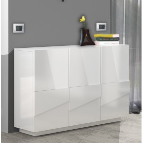 Mobile a 3 Ante Credenza Moderna per Soggiorno 120 cm Basso Bianco Lucido