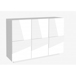 Mobile a 3 Ante Credenza Moderna per Soggiorno 120 cm Basso Bianco Lucido 2