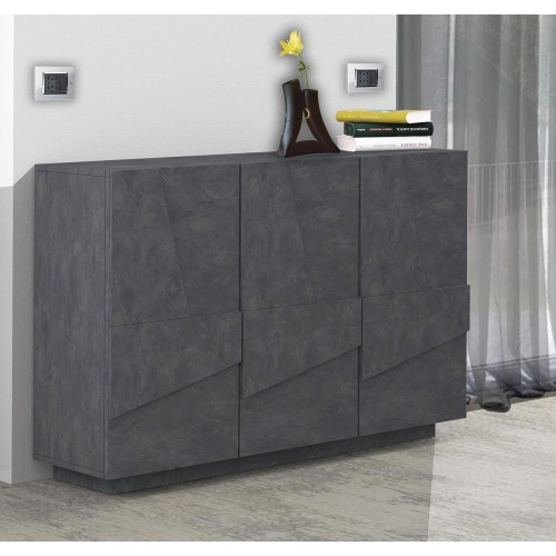 Mobile Ardesia con 3 Ante Credenza Moderna per Soggiorno 120 cm Basso
