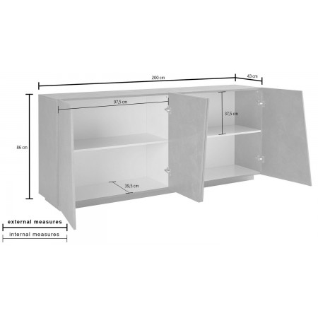 Mobile Ardesia 200 cm Basso con 4 Ante Credenza Moderna per Soggiorno