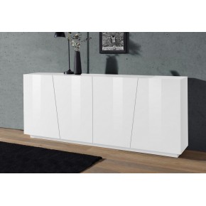 Mobile Credenza Moderna 200 cm Basso a 4 Ante per Soggiorno Bianco Lucido