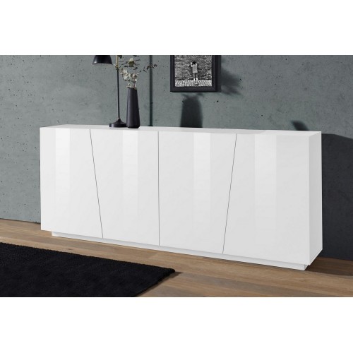 Mobile Credenza Moderna 200 cm Basso a 4 Ante per Soggiorno Bianco Lucido