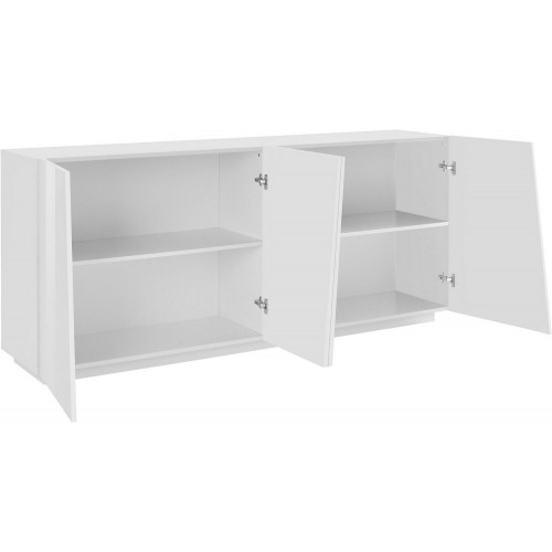 Mobile Credenza Moderna 200 cm Basso a 4 Ante per Soggiorno Bianco Lucido