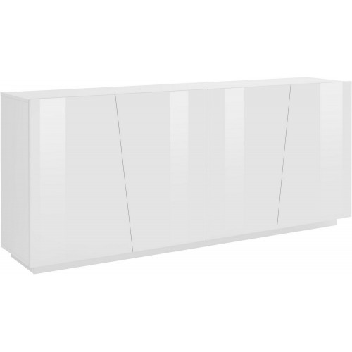 Mobile Credenza Moderna 200 cm Basso a 4 Ante per Soggiorno Bianco Lucido