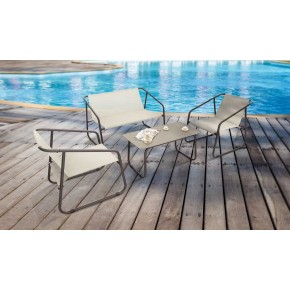 Salottino da Giardino Set con Tavolo Divano e 2 Poltrone in Acciaio 2