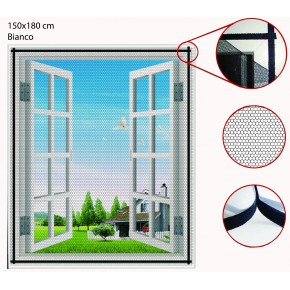 Zanzariera Bianco con Biadesivo 150x180 Anti Zanzare per Porte Finestra