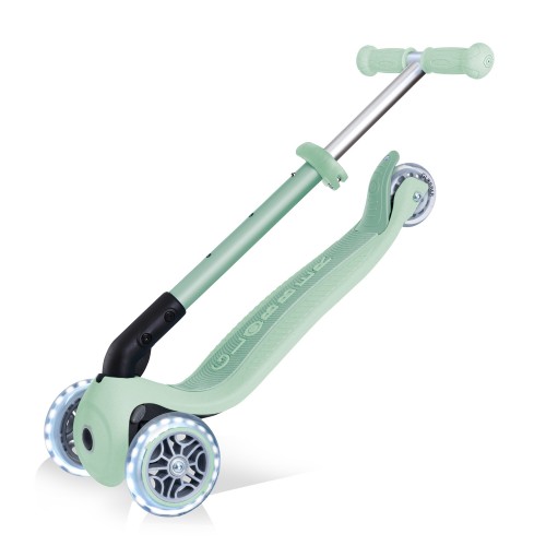 Monopattino con Luci a 3 Ruote Verde per Bimbo con Manubrio Regolabile