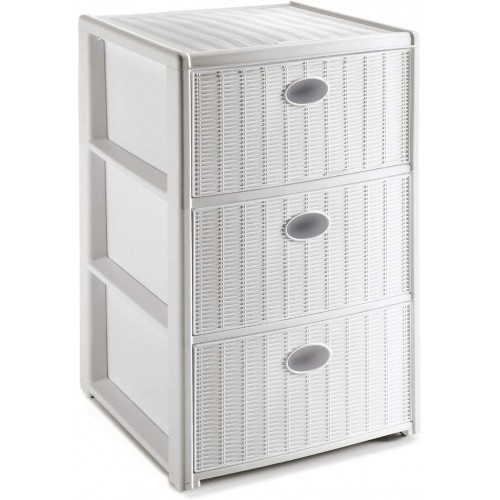 Cassettiera con 3 Cassetti Mobile Bianco in Plastica con Ruote da Interno